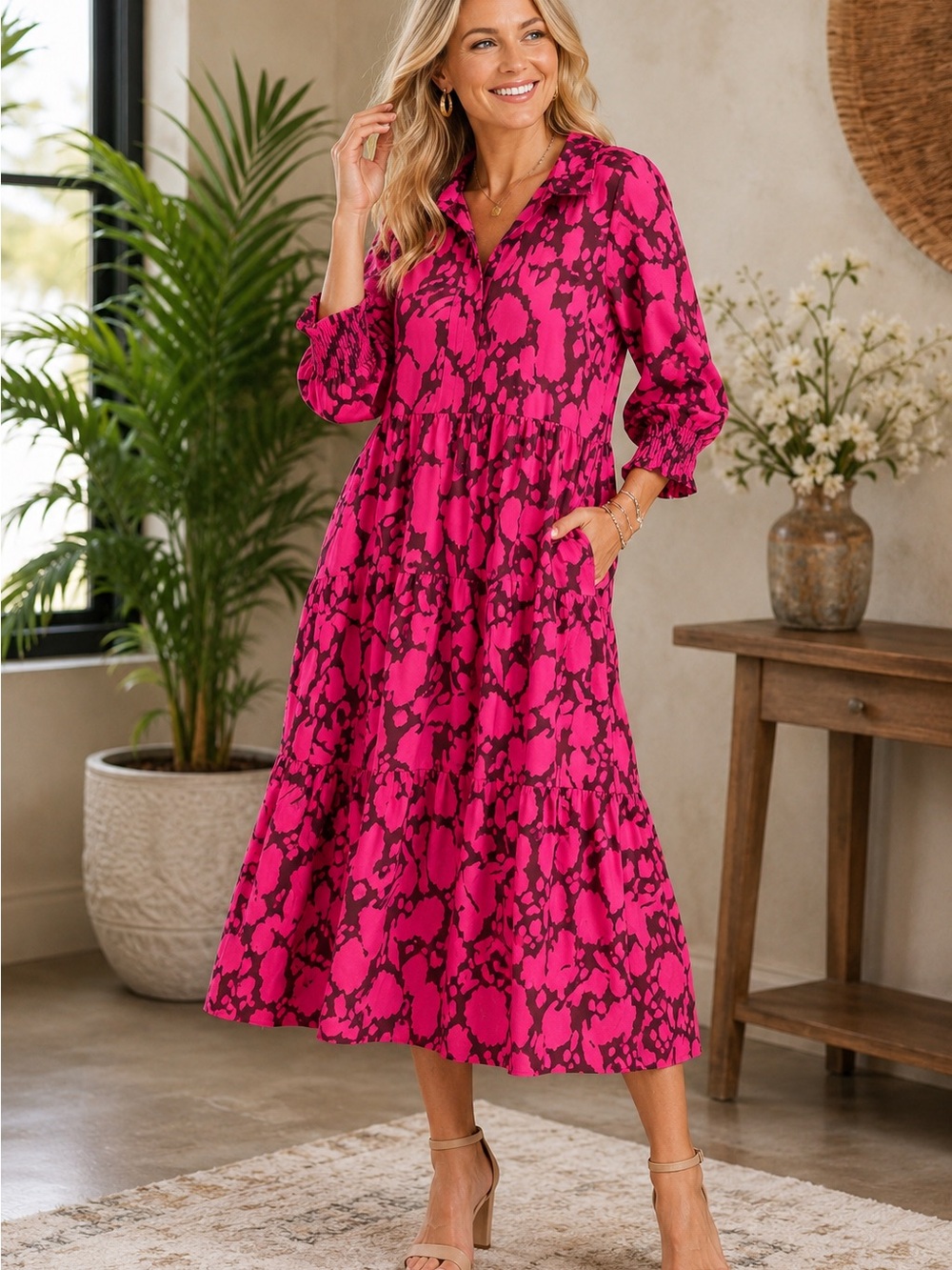 Michelle McDowell Fuchsia Floral-Print Dress - 20-21 PTP, 45 L 🌼